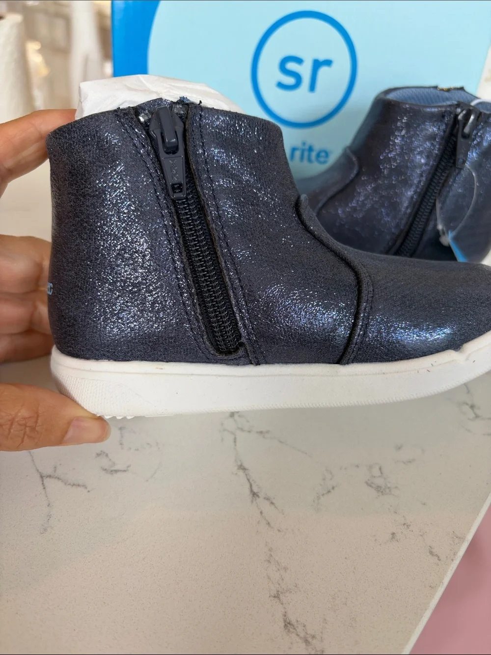 Stride Rite Toddler Shimmery Navy Side-Zip Boots
